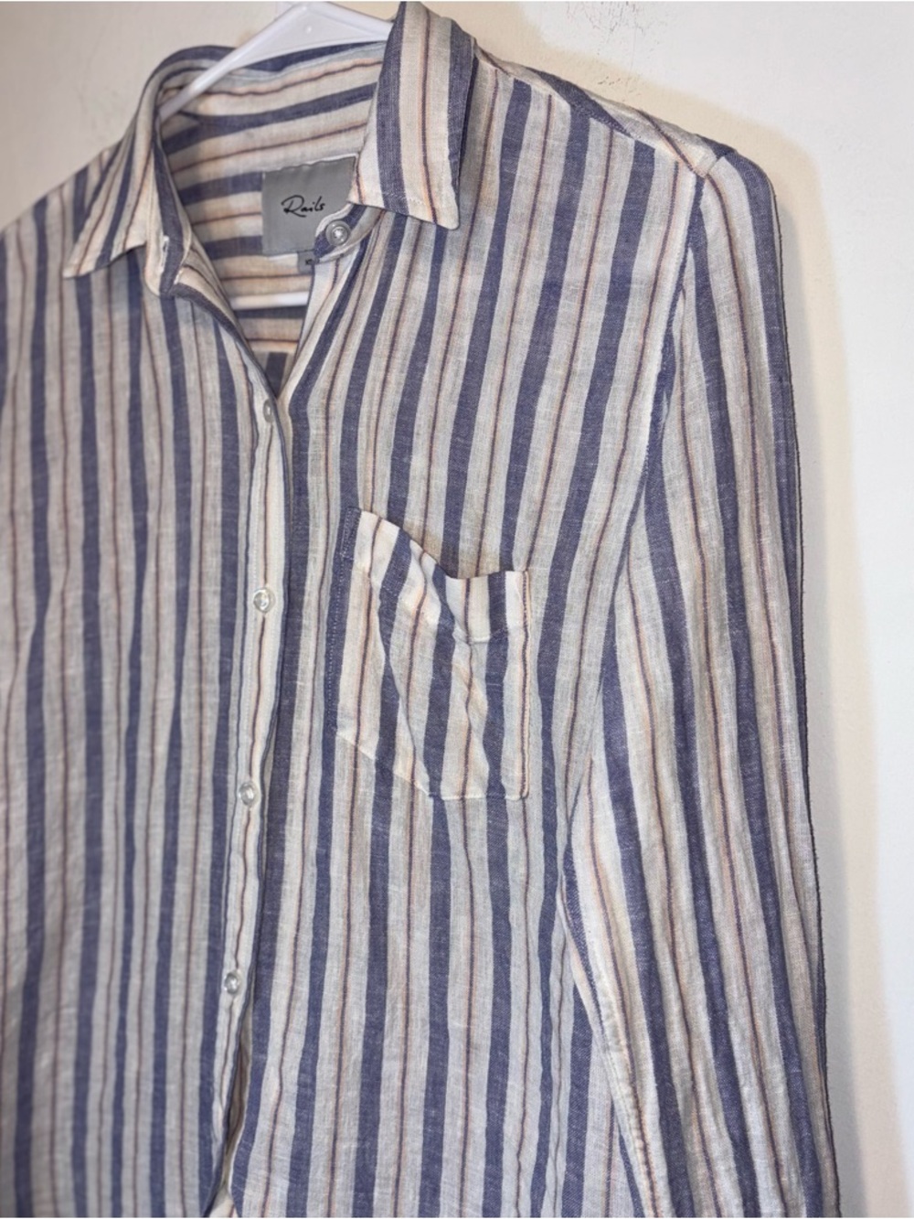 Rails Charli Long Sleeve Linen Semi Sheer Button Down Shirt- Bacara Stripe Sz XS - Picture 3 of 9